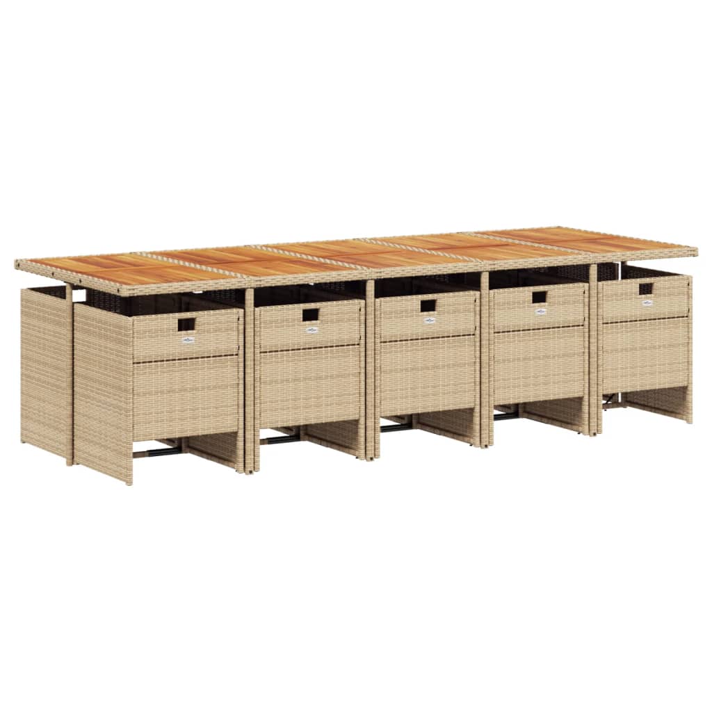 11-delige Tuinset met kussens poly rattan beige