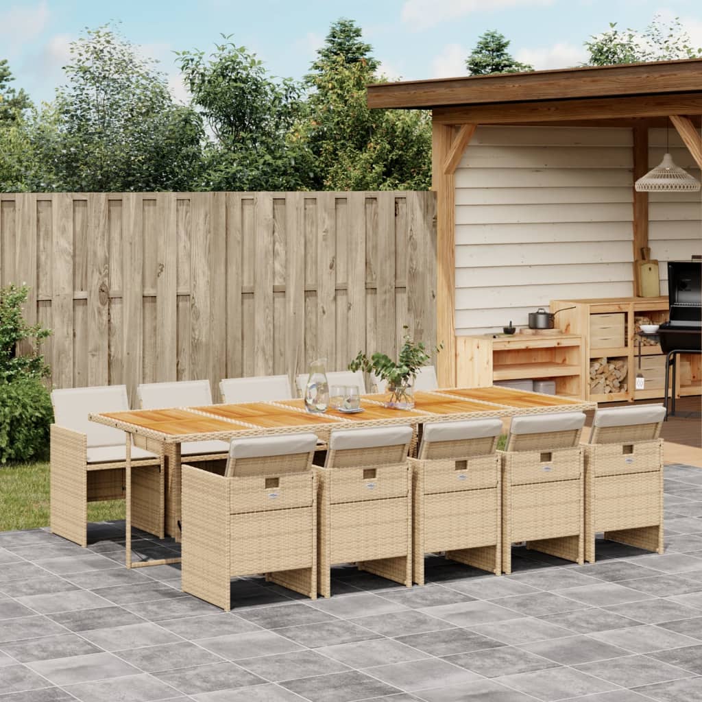 11-delige Tuinset met kussens poly rattan beige