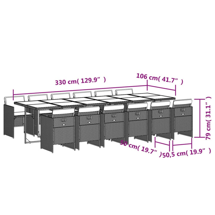 13-delige Tuinset met kussens poly rattan bruin