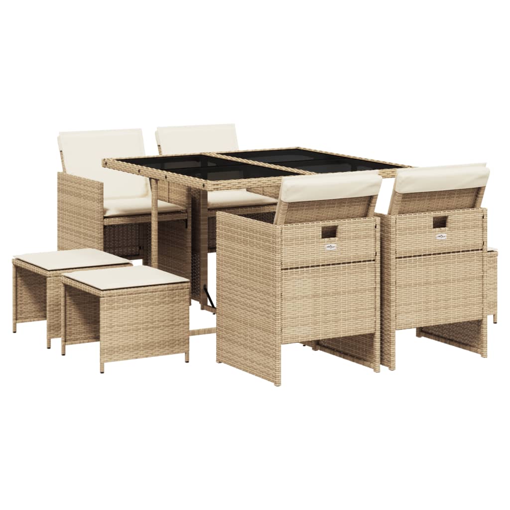 9-delige Tuinset met kussens poly rattan beige