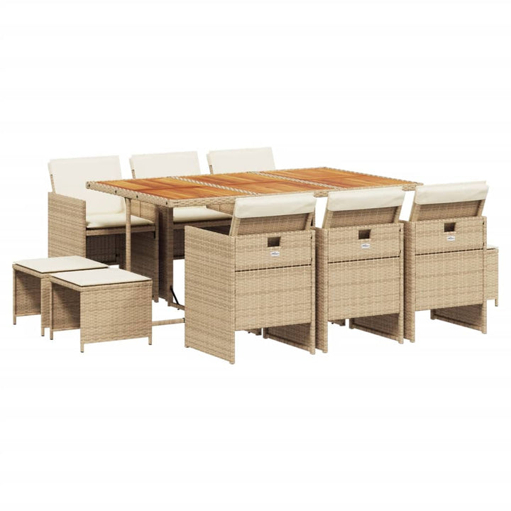 11-delige Tuinset met kussens poly rattan beige