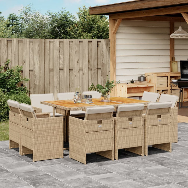 11-delige Tuinset met kussens poly rattan beige