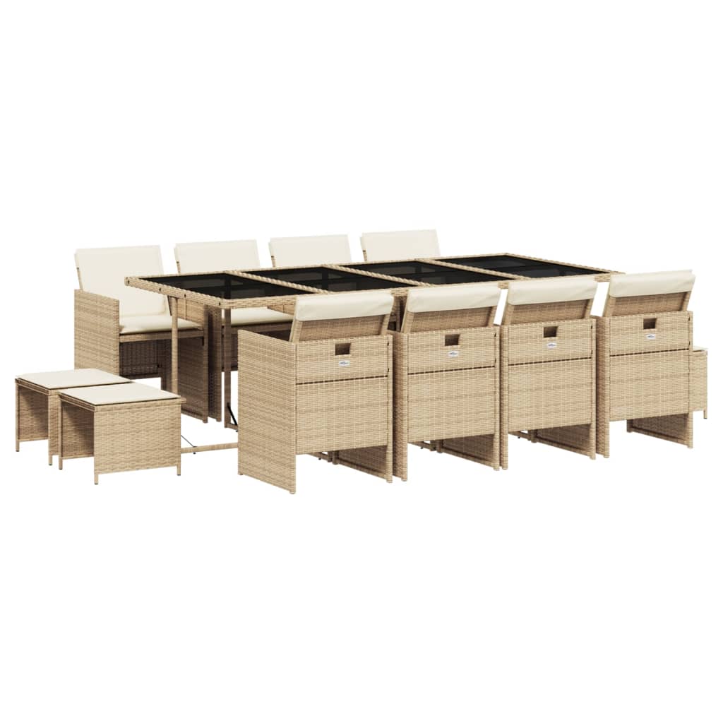 13-delige Tuinset met kussens poly rattan beige