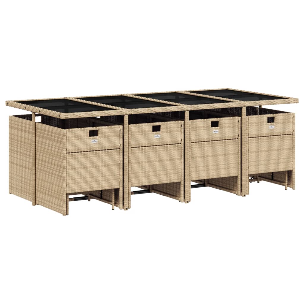 13-delige Tuinset met kussens poly rattan gemengd beige