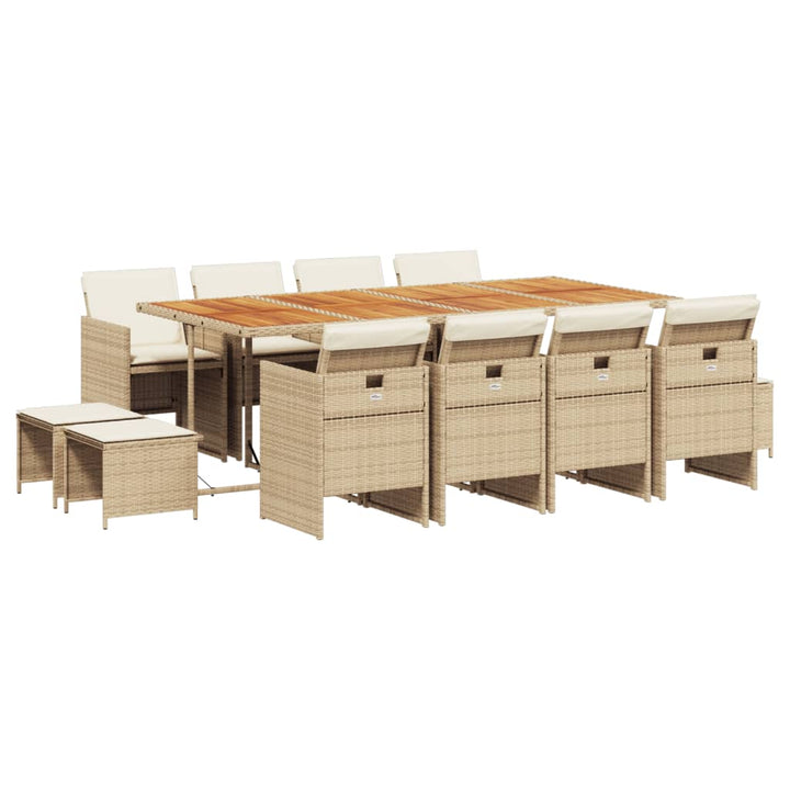 13-delige Tuinset met kussens poly rattan beige