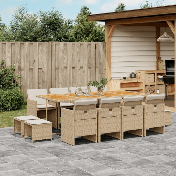 13-delige Tuinset met kussens poly rattan beige