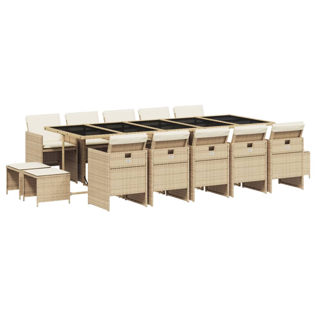 15-delige Tuinset met kussens poly rattan beige