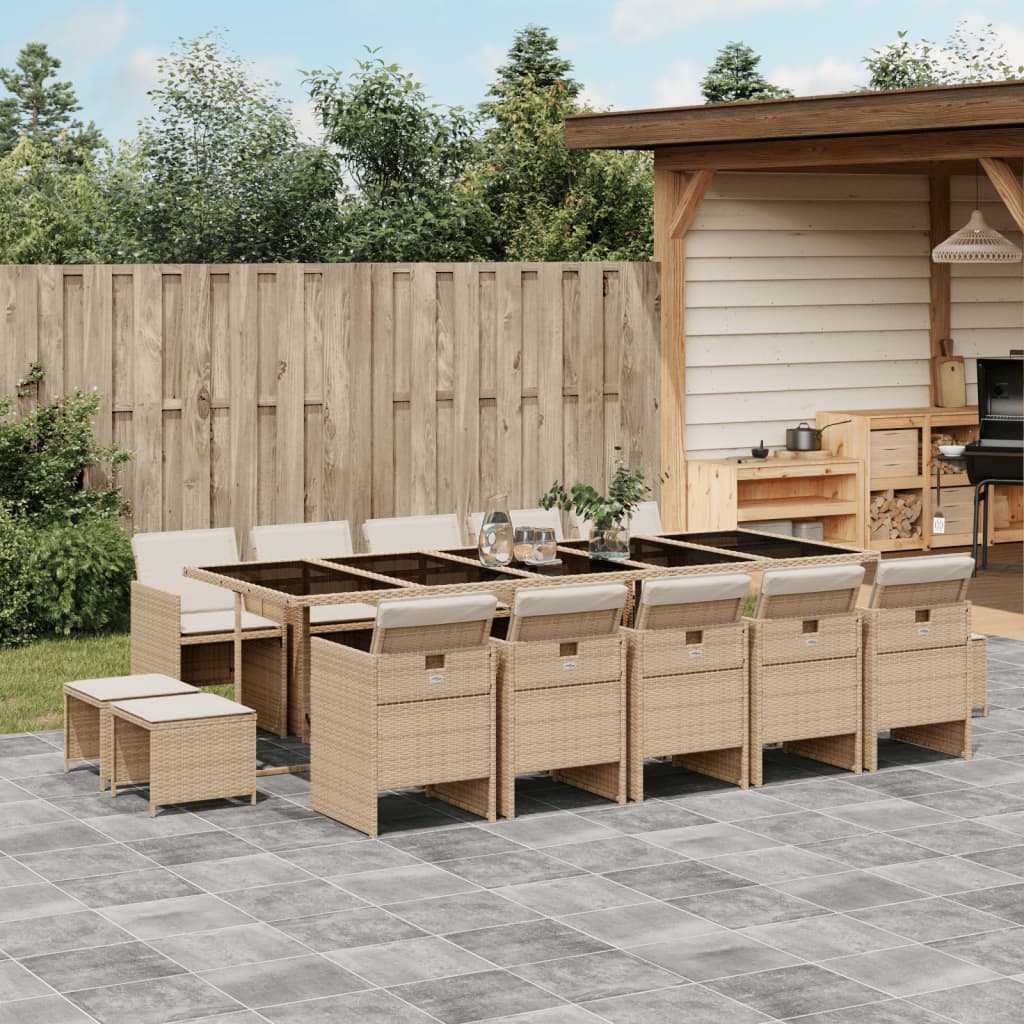 15-delige Tuinset met kussens poly rattan beige