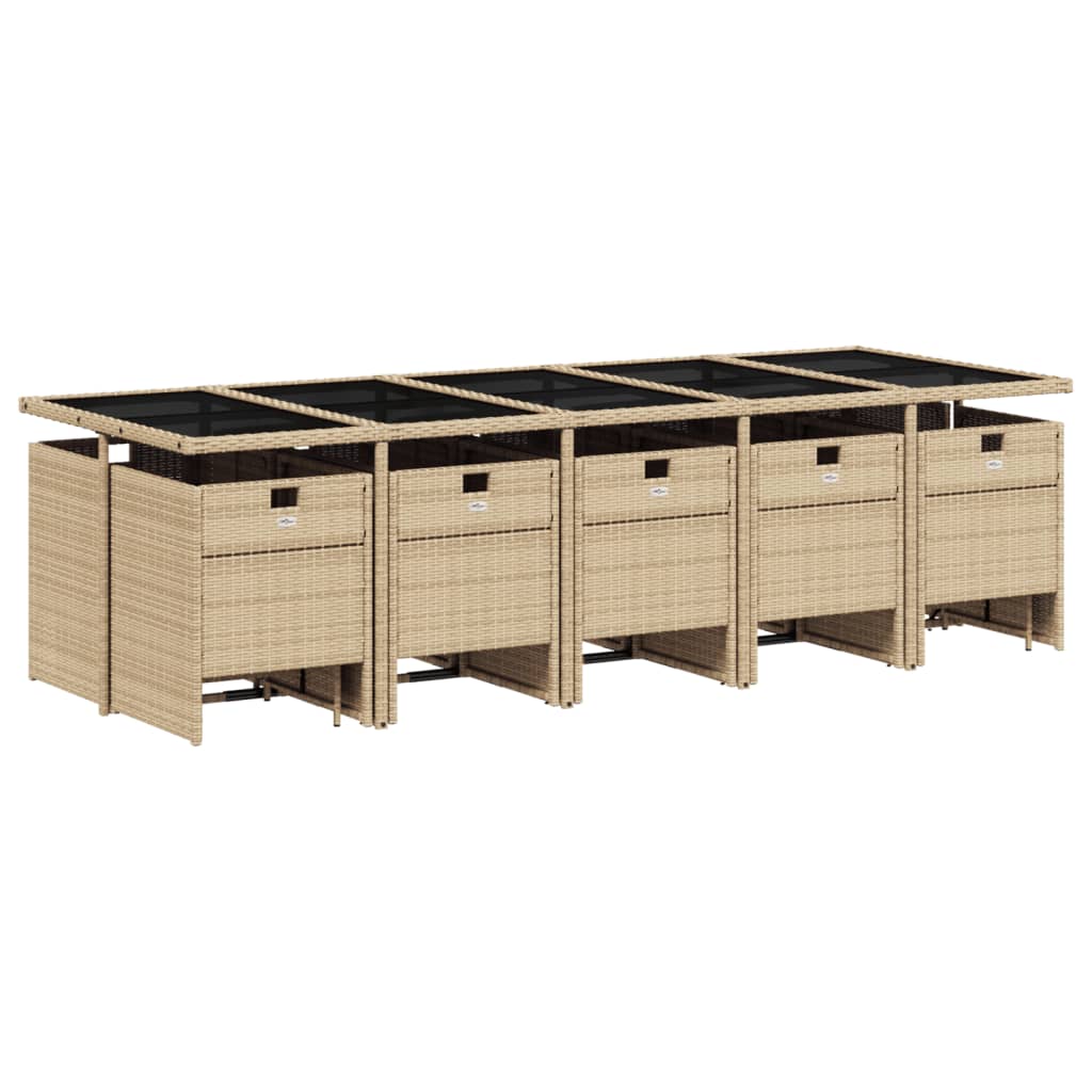 15-delige Tuinset met kussens poly rattan gemengd beige