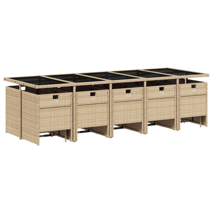 15-delige Tuinset met kussens poly rattan gemengd beige