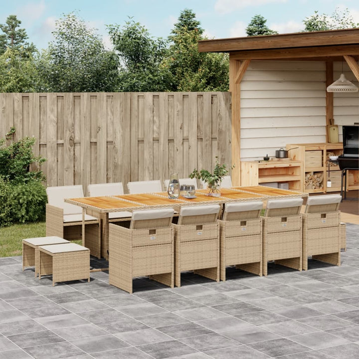 15-delige Tuinset met kussens poly rattan beige