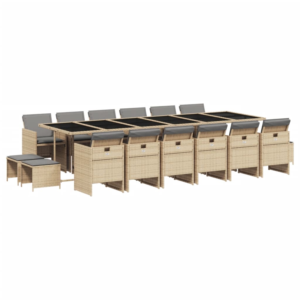 17-delige Tuinset met kussens poly rattan gemengd beige