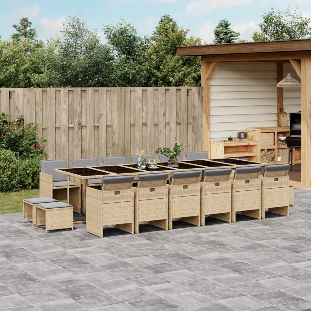 17-delige Tuinset met kussens poly rattan gemengd beige