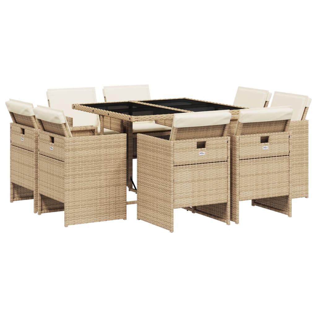 9-delige Tuinset met kussens poly rattan beige