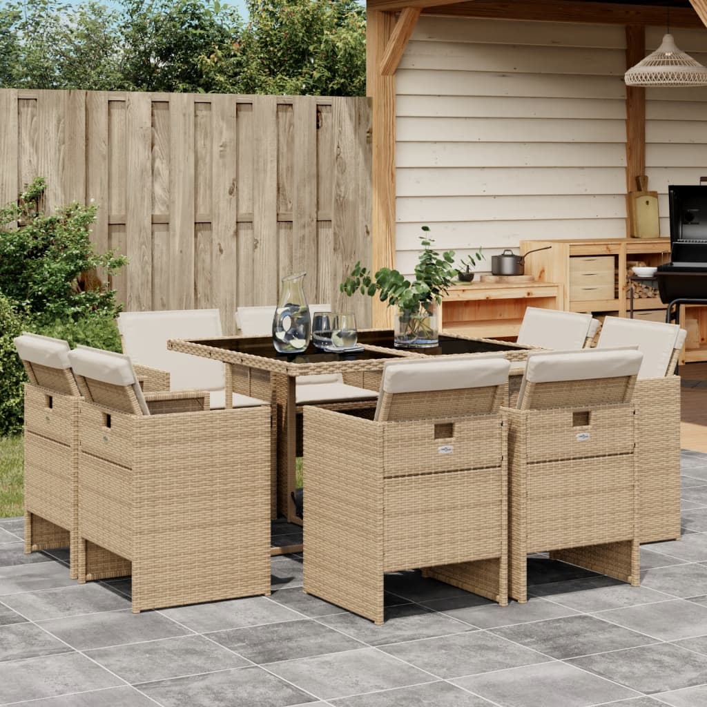 9-delige Tuinset met kussens poly rattan beige