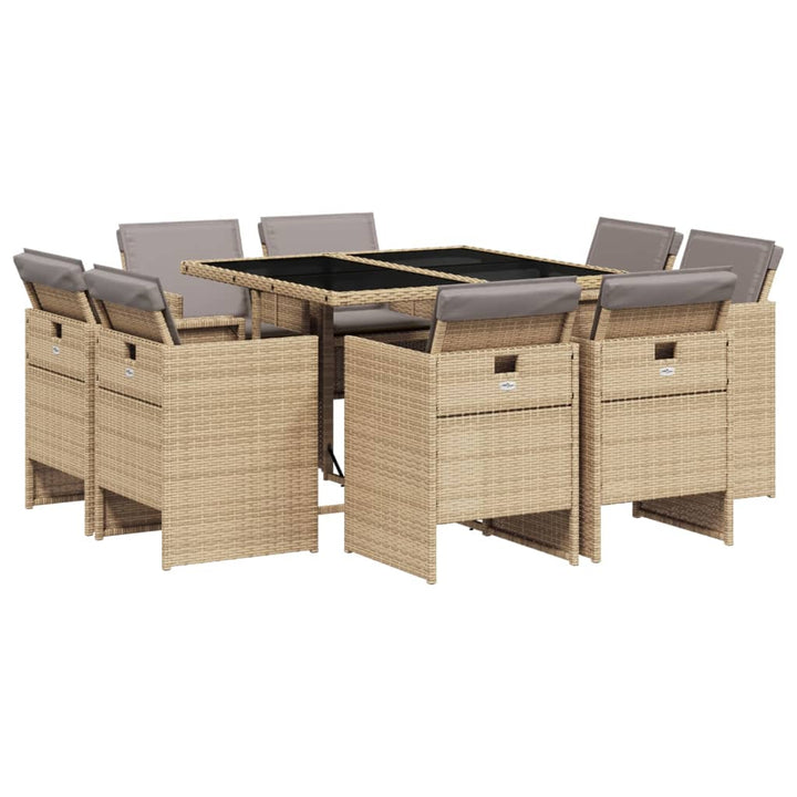 9-delige Tuinset met kussens poly rattan gemengd beige