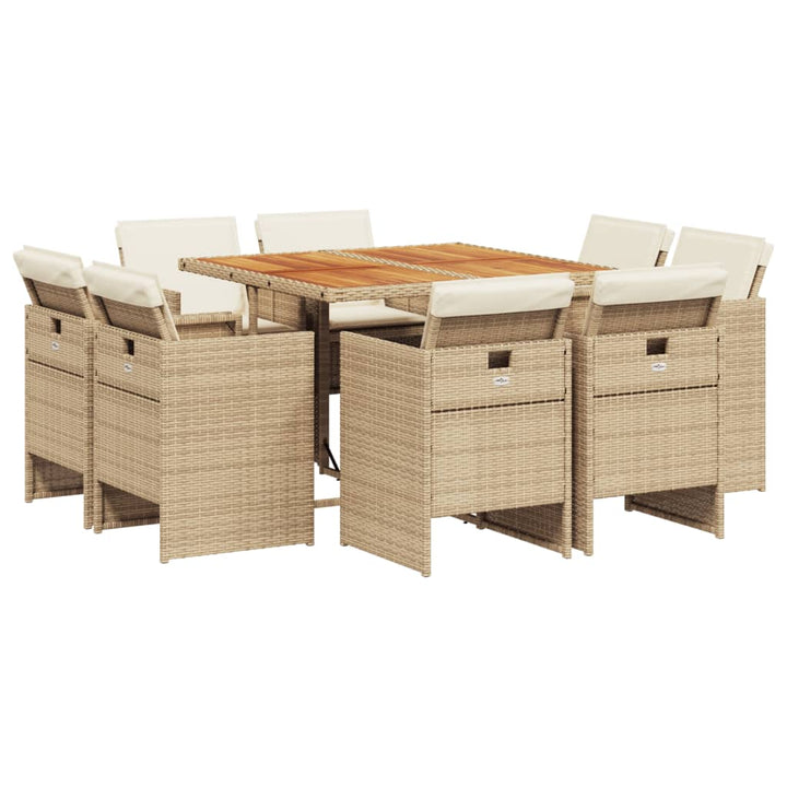 9-delige Tuinset met kussens poly rattan beige