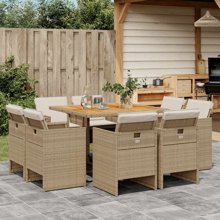 9-delige Tuinset met kussens poly rattan beige