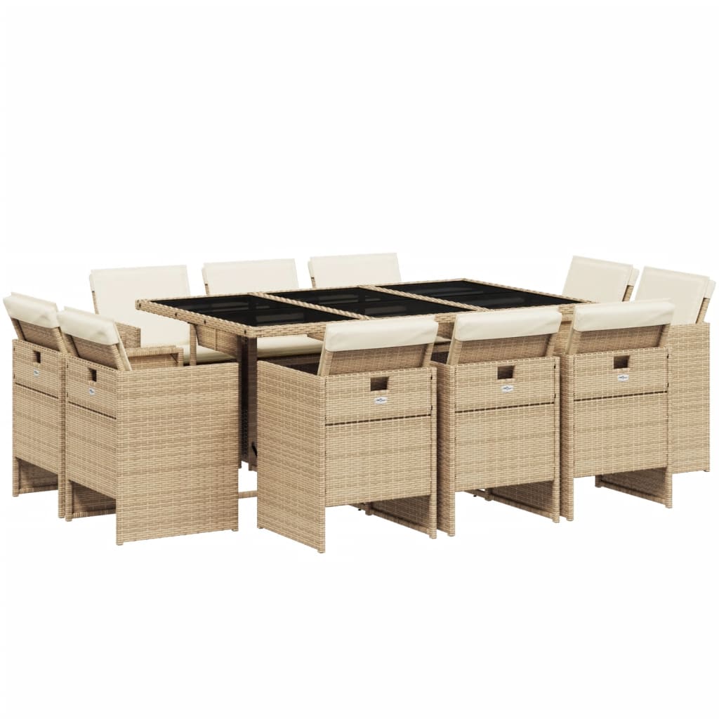 11-delige Tuinset met kussens poly rattan beige