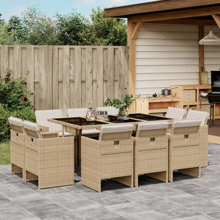 11-delige Tuinset met kussens poly rattan beige