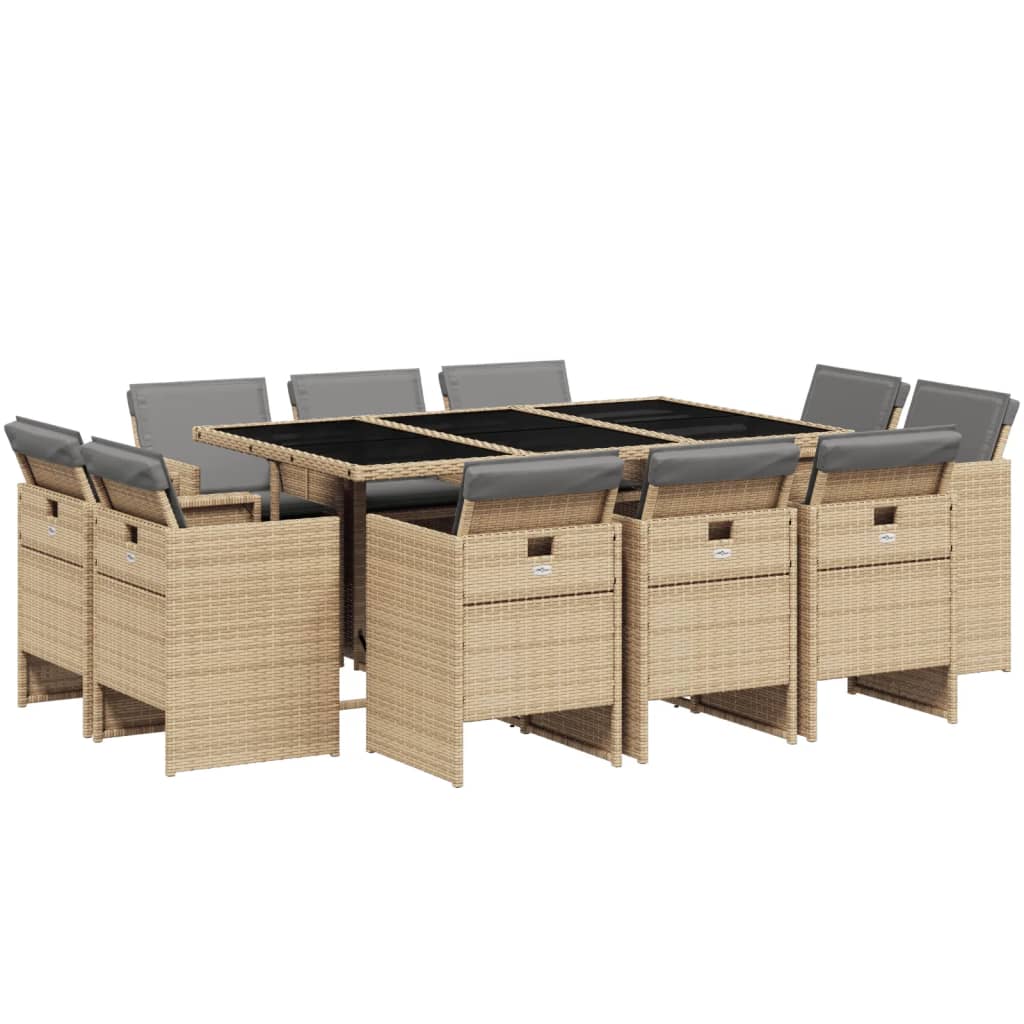 11-delige Tuinset met kussens poly rattan gemengd beige