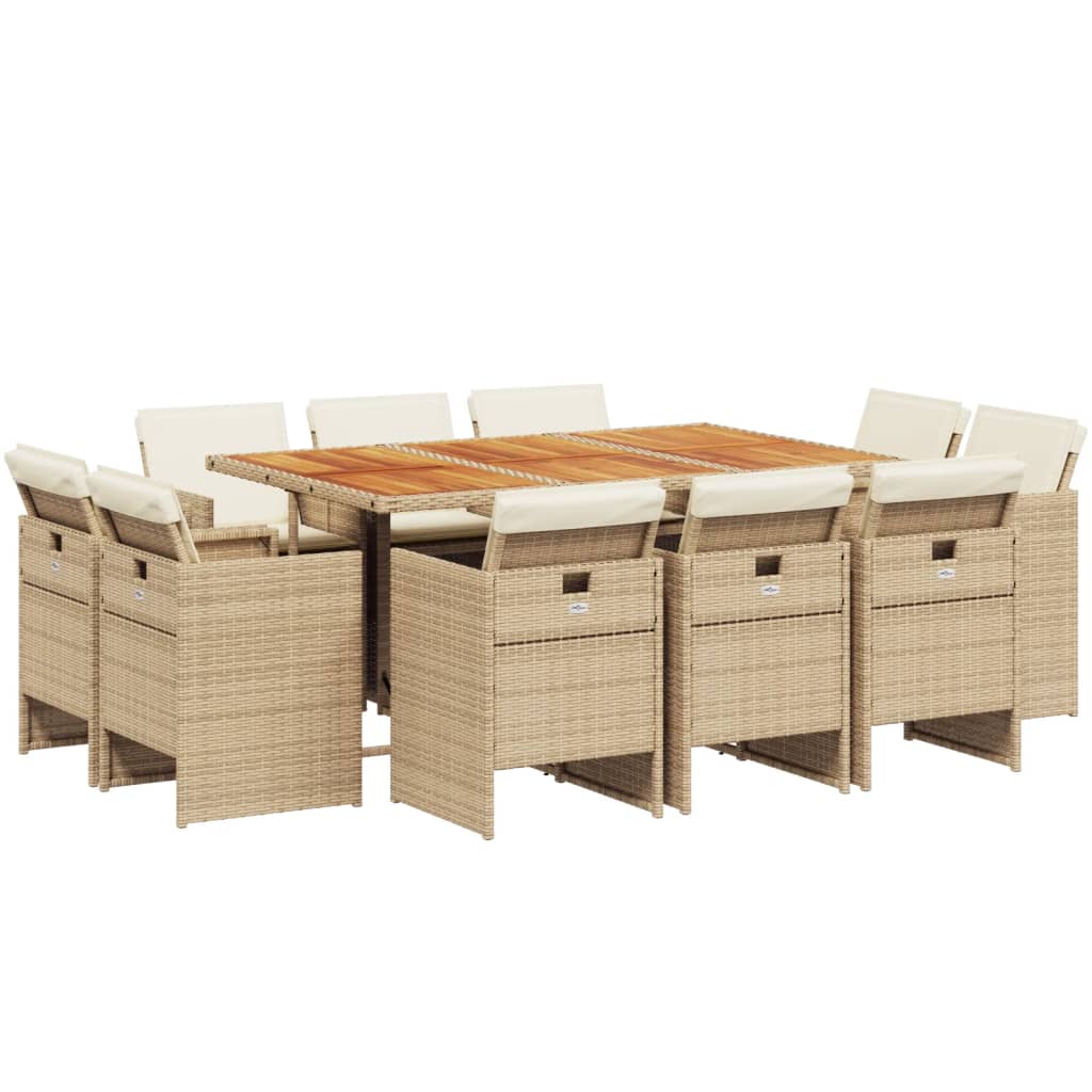 11-delige Tuinset met kussens poly rattan beige