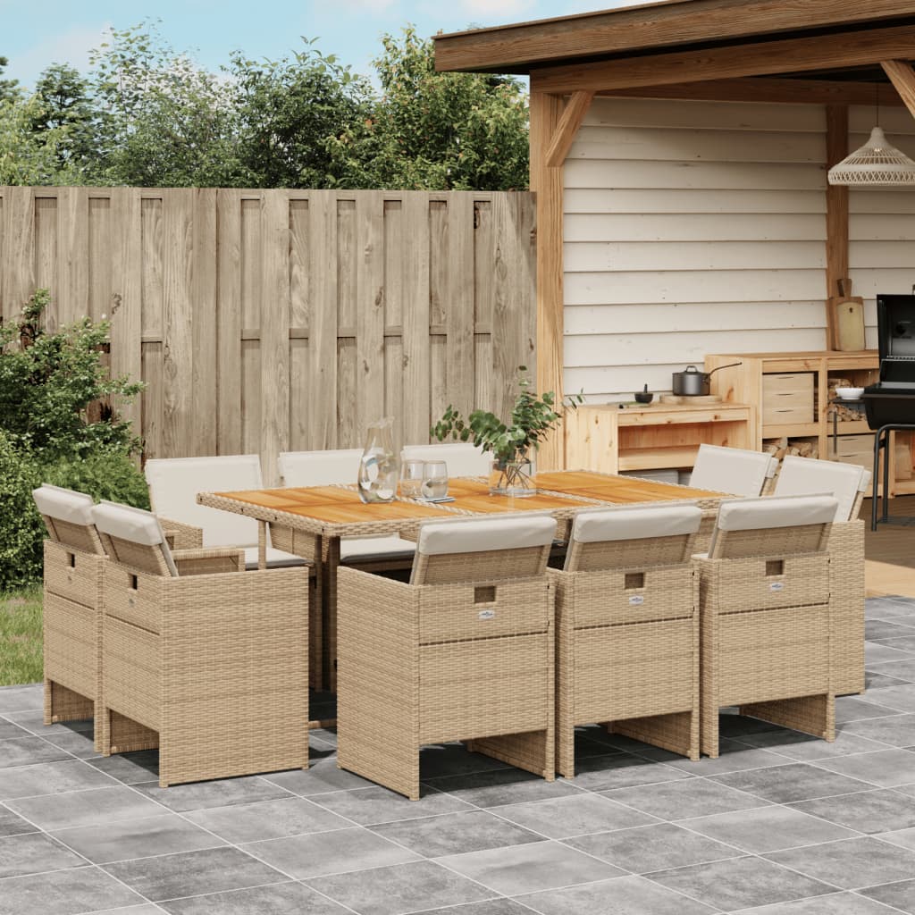 11-delige Tuinset met kussens poly rattan beige