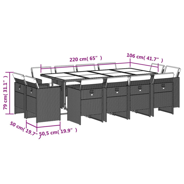 13-delige Tuinset met kussens poly rattan zwart