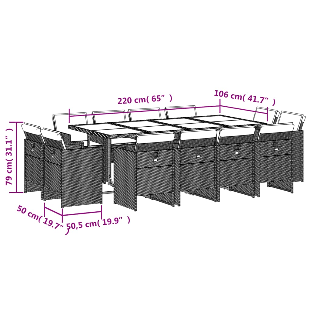 13-delige Tuinset met kussens poly rattan bruin