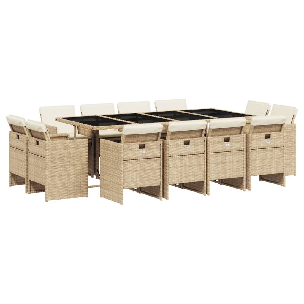 13-delige Tuinset met kussens poly rattan beige