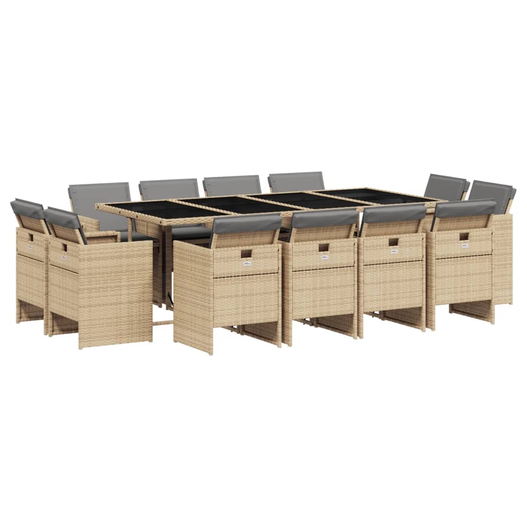 13-delige Tuinset met kussens poly rattan gemengd beige