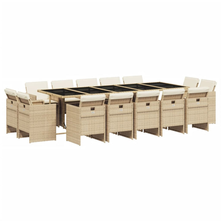 15-delige Tuinset met kussens poly rattan beige