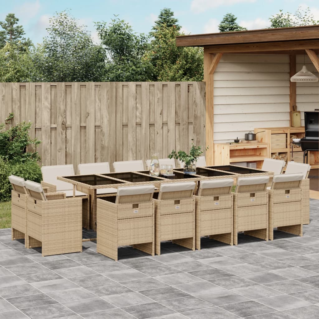 15-delige Tuinset met kussens poly rattan beige