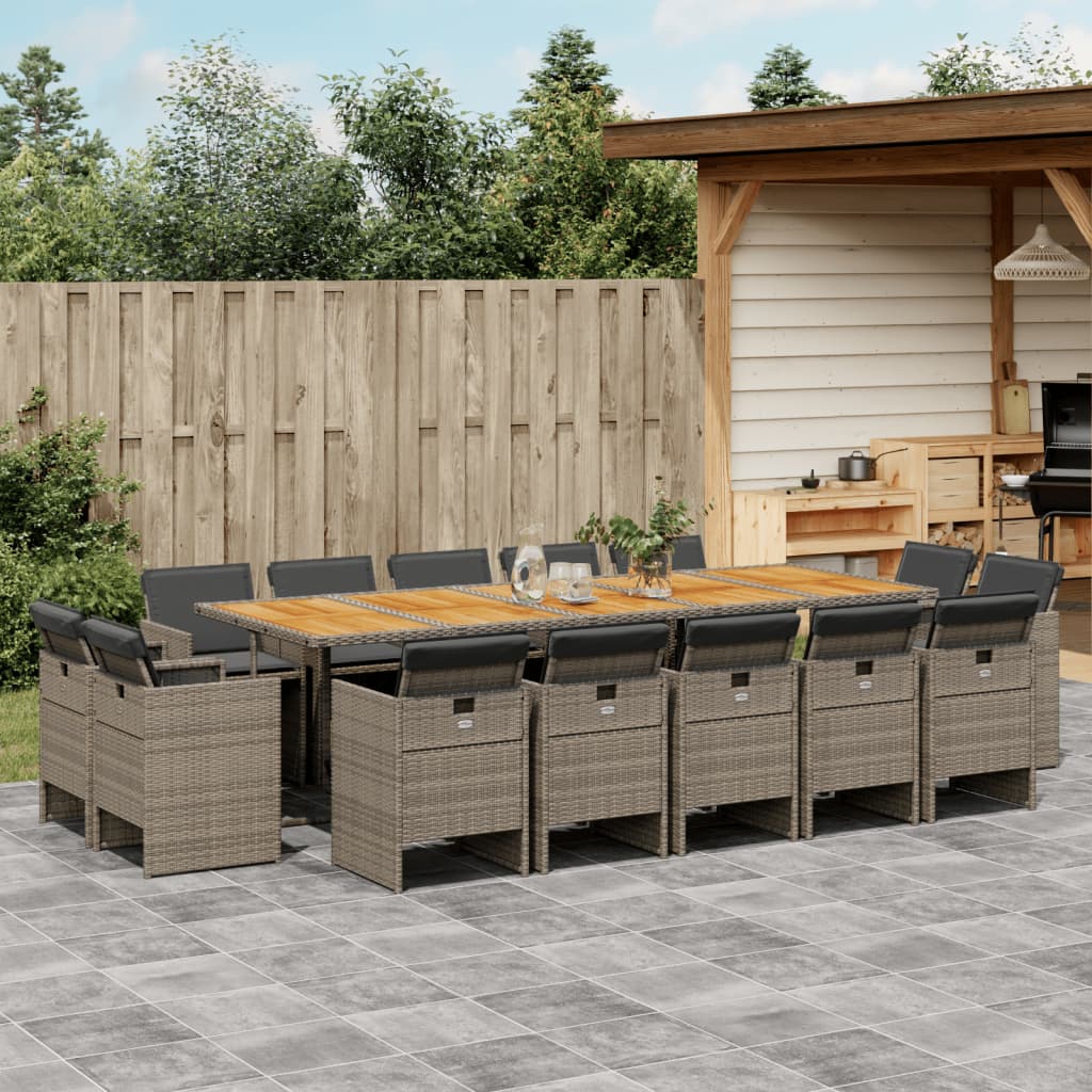 15-delige Tuinset met kussens poly rattan grijs