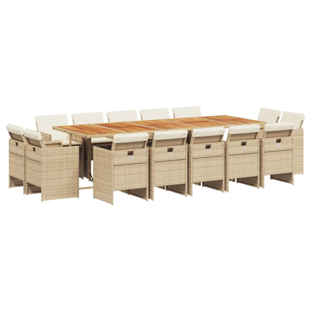 15-delige Tuinset met kussens poly rattan beige