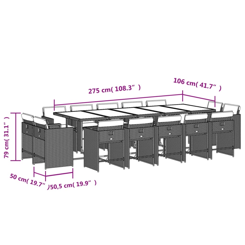 15-delige Tuinset met kussens poly rattan beige