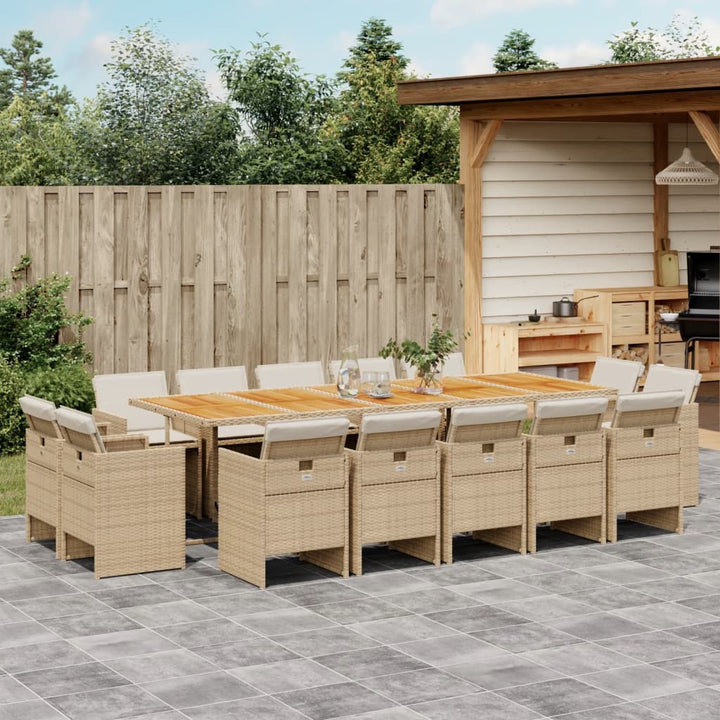 15-delige Tuinset met kussens poly rattan beige