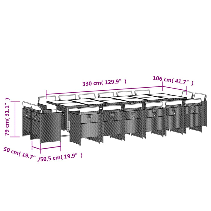 17-delige Tuinset met kussens poly rattan grijs