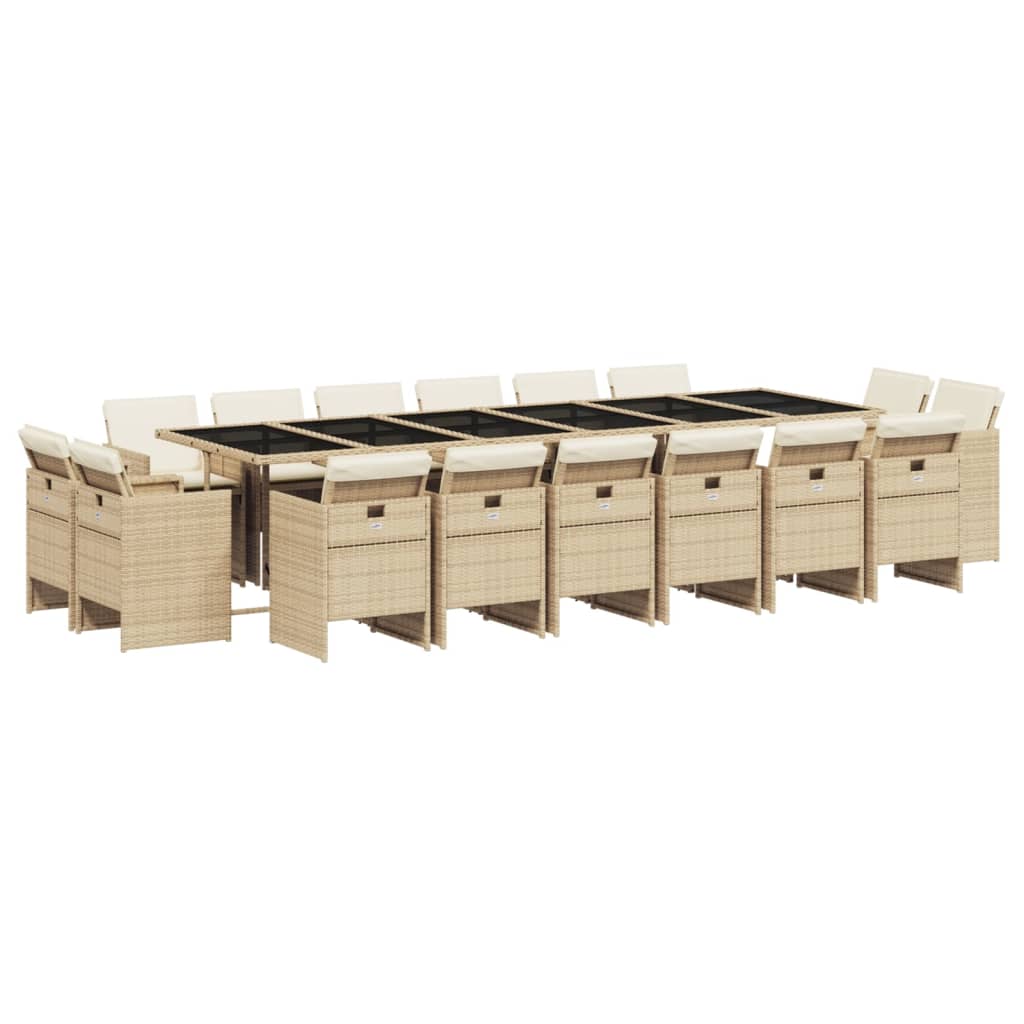 17-delige Tuinset met kussens poly rattan beige