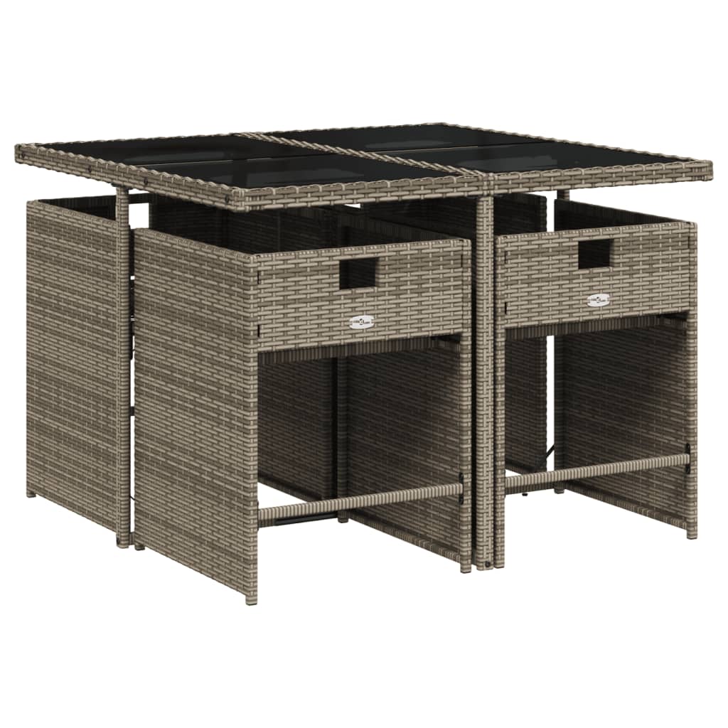 5-delige Tuinset met kussens poly rattan grijs