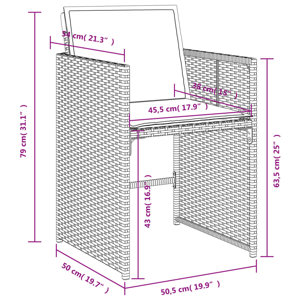 5-delige Tuinset met kussens poly rattan bruin