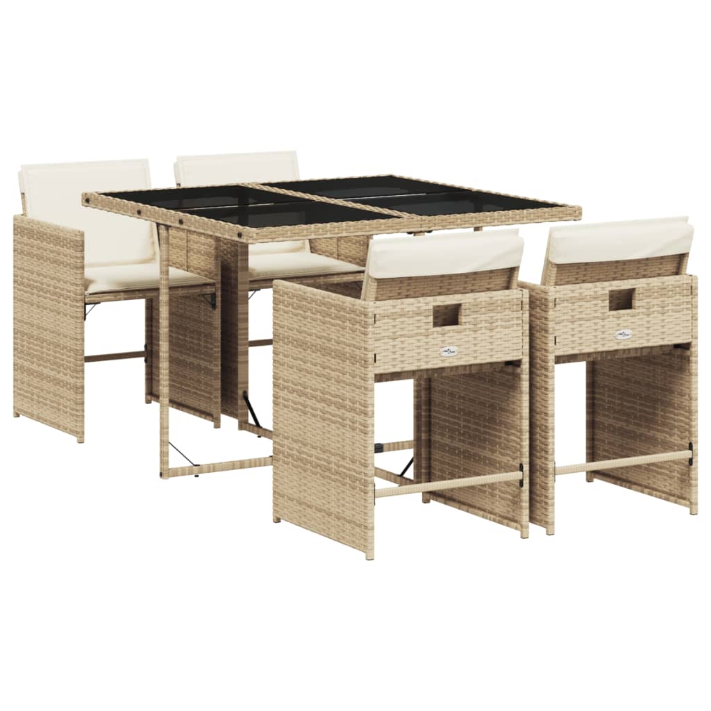 5-delige Tuinset met kussens poly rattan beige