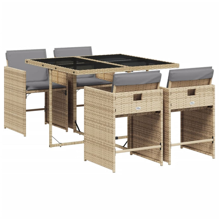 5-delige Tuinset met kussens poly rattan gemengd beige