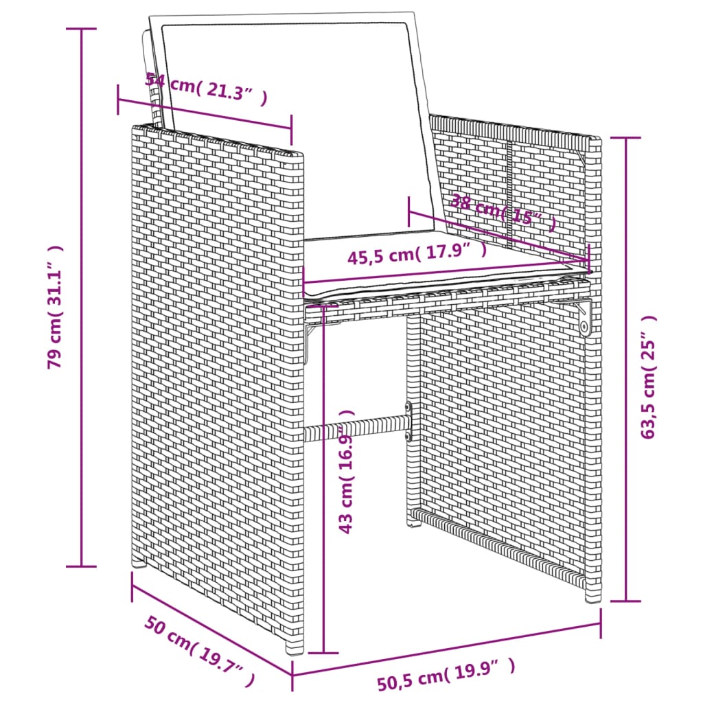 5-delige Tuinset met kussens poly rattan zwart