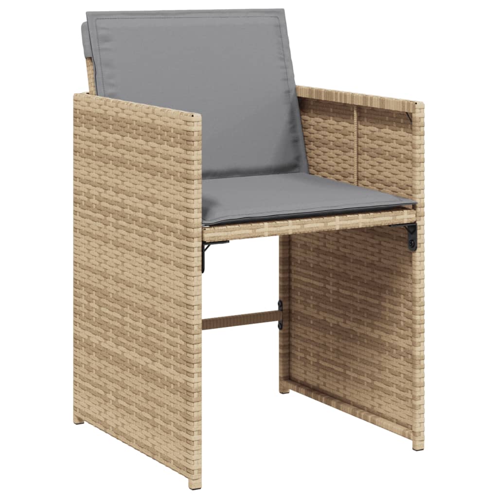 7-delige Tuinset met kussens poly rattan gemengd beige