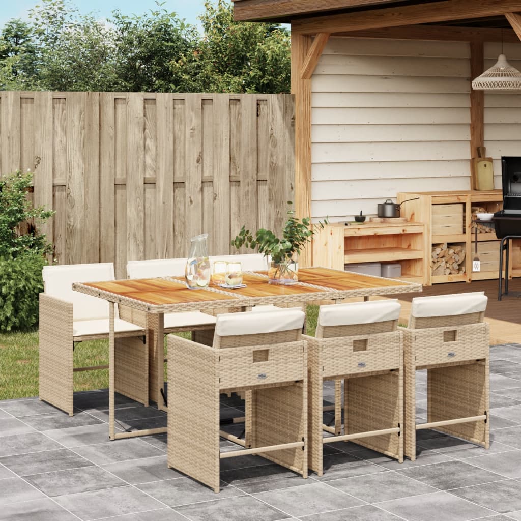 7-delige Tuinset met kussens poly rattan beige