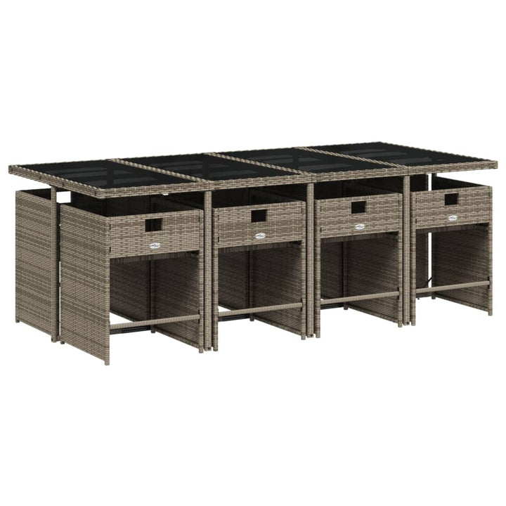 9-delige Tuinset met kussens poly rattan grijs