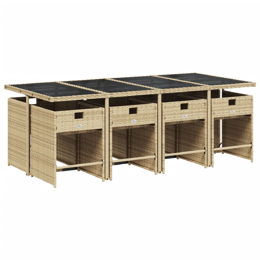 9-delige Tuinset met kussens poly rattan beige