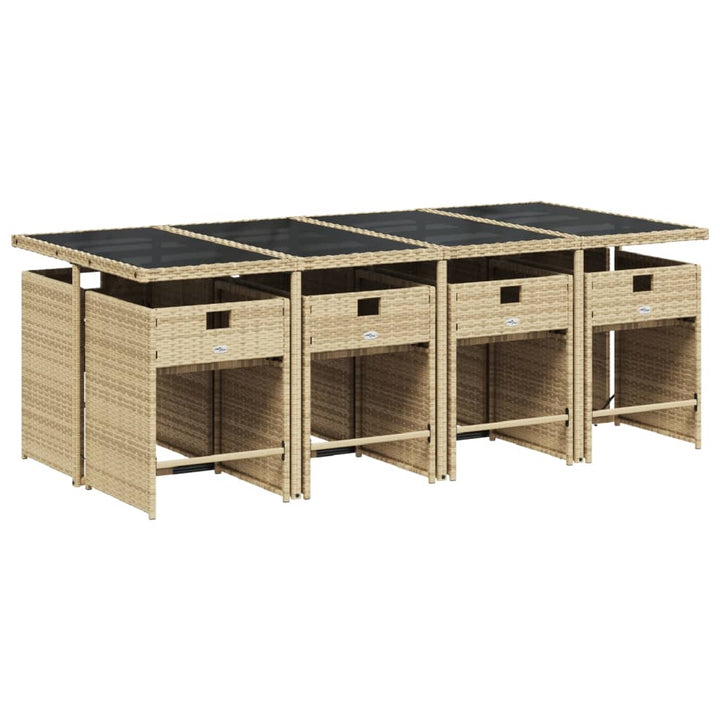 9-delige Tuinset met kussens poly rattan gemengd beige