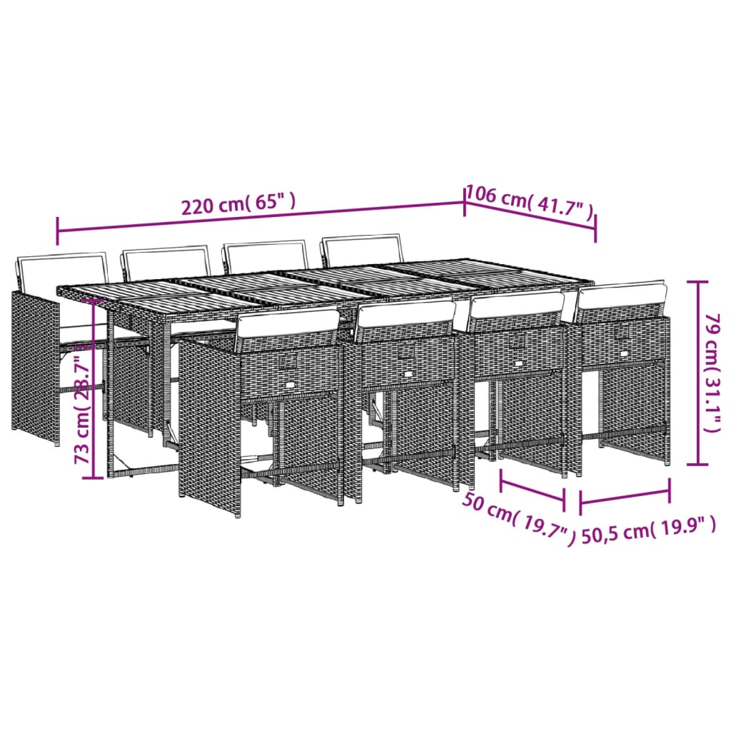 9-delige Tuinset met kussens poly rattan beige